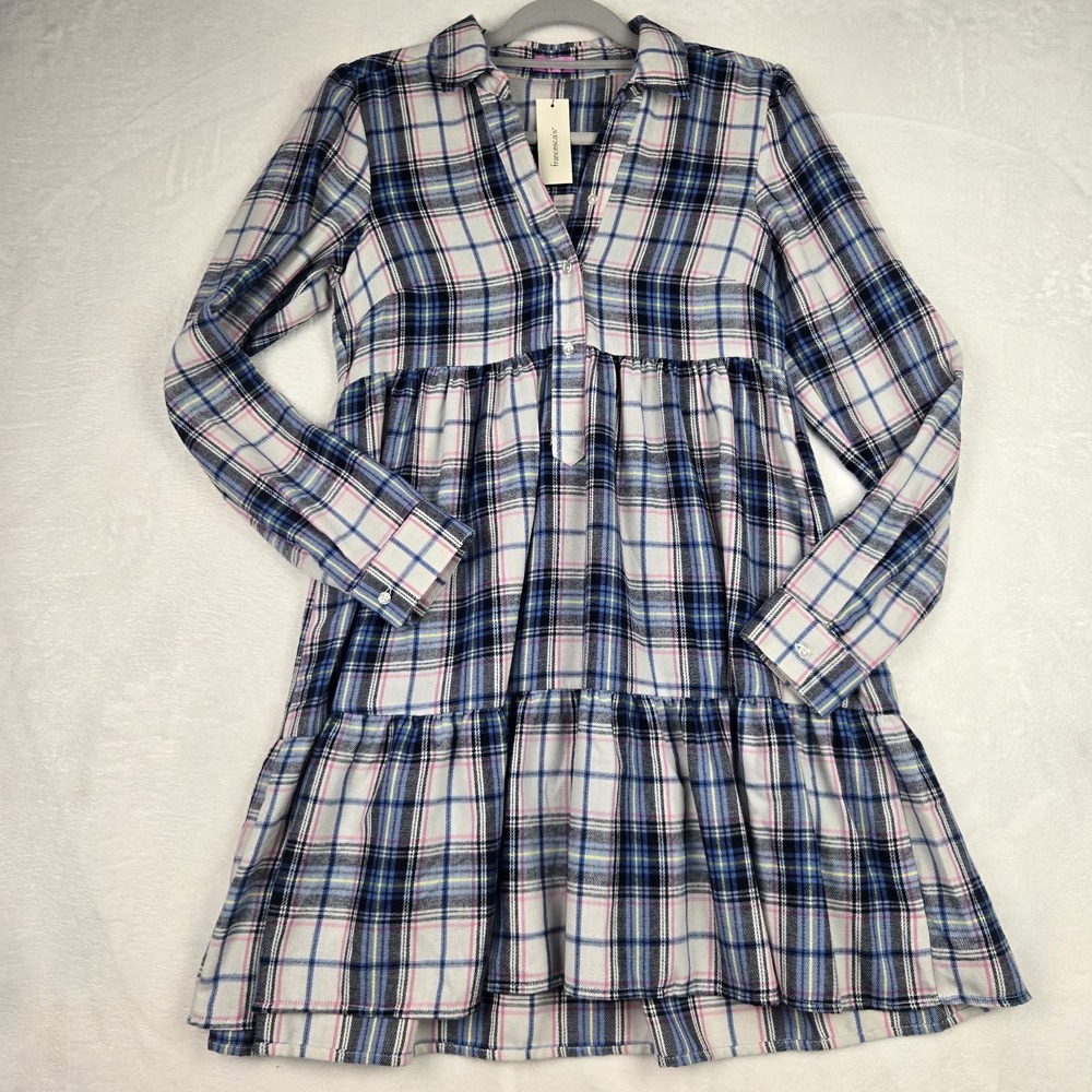 Miami by Francescas Women's White Black Pink Plaid Dress Size Small‎ Layered